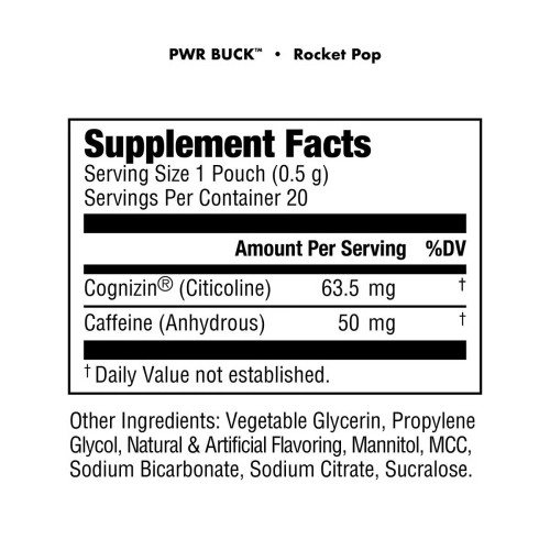 BUCKED UP, PWR Buck Energy, энергетические паучи, вкус Rocket pop (Голубая малина, лайм, вишня), 12 г (20 порций)
