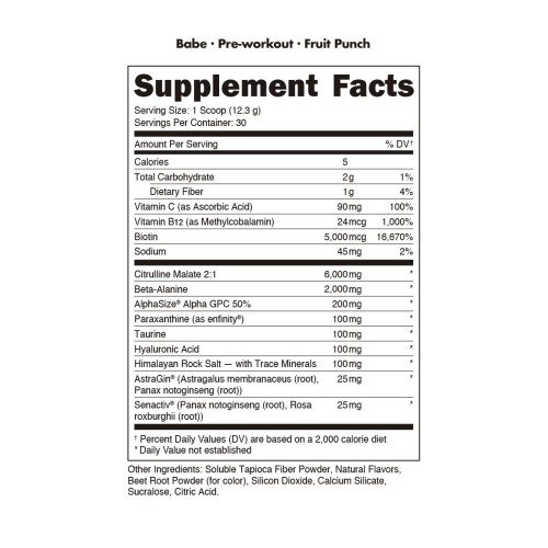 BUCKED UP, Babe, предтренировочный комплекс, вкус Фрутовый пунш, 369 г, (30 порций)