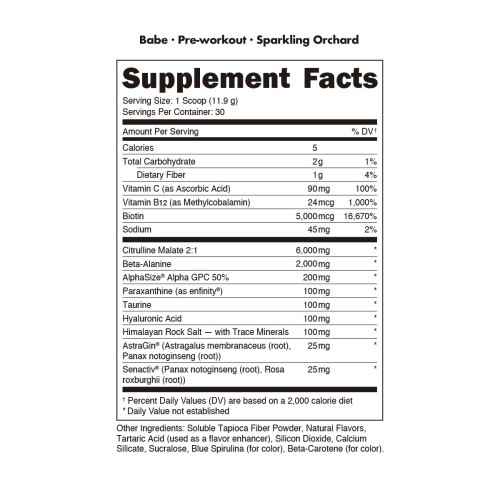 BUCKED UP, Babe, предтренировочный комплекс, вкус Sparkling Orchard (Зеленое яблоко, белый персик и белый виноград), 357 г (30 порций)