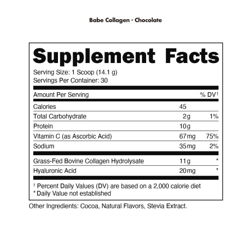 BUCKED UP, Babe, пептиды коллагена с гиалуроновой кислотой и витамином C, со вкусом шоколада, 423 г (30 порций)