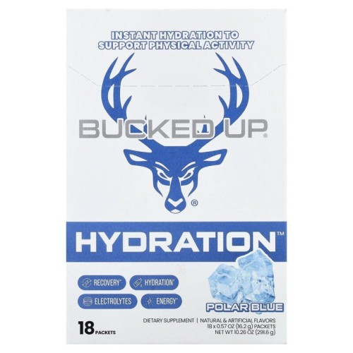 BUCKED UP, Hydration, Электролитная смесь для напитков, вкус Polar Blue (Полярно голубой), 18 пакетиков