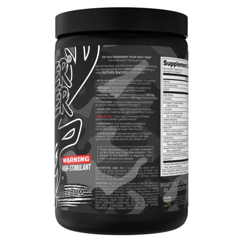BUCKED UP, Mother Bucker PREMIUM Pre-Workout, усиленный предтренировочный комплекс, вкус Freedom Grape (Виноград), 382 г (20 порций)