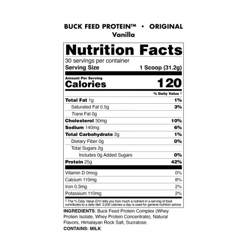 BUCKED UP, Buck Feed Original, PREMIUM протеин, вкус Ваниль, 31,2 г (1 порция)