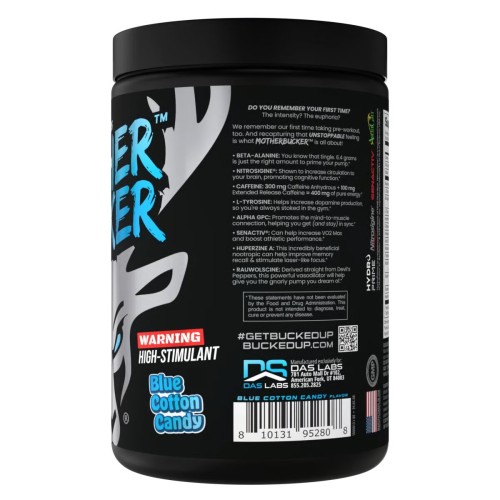 BUCKED UP, Mother Bucker PREMIUM Pre-Workout, усиленный предтренировочный комплекс, вкус Blue Cotton Candy (Голубая сахарная вата), 380 г (20 порций)