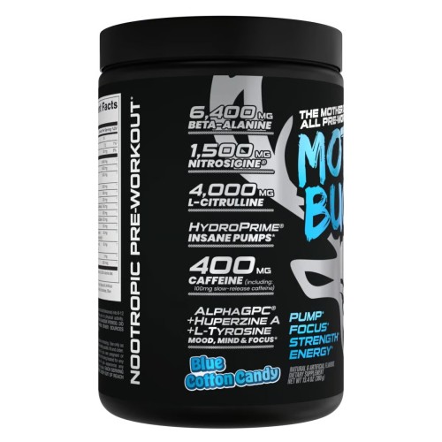 BUCKED UP, Mother Bucker PREMIUM Pre-Workout, усиленный предтренировочный комплекс, вкус Blue Cotton Candy (Голубая сахарная вата), 380 г (20 порций)