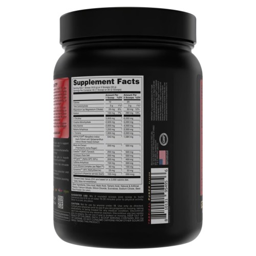 BUCKED UP, Black Ant PREMIUM Pre-Workout, Ноотропный предтренировочный комплекс, вкус Тропический пунш, 660 г (20, 40 порций)