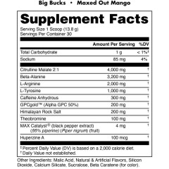 BUCKED UP, Big Bucks Pre-Workout, Flavor Maxed Out Mango (Манго, ананас, маракуйя), 414 г, 30 порций