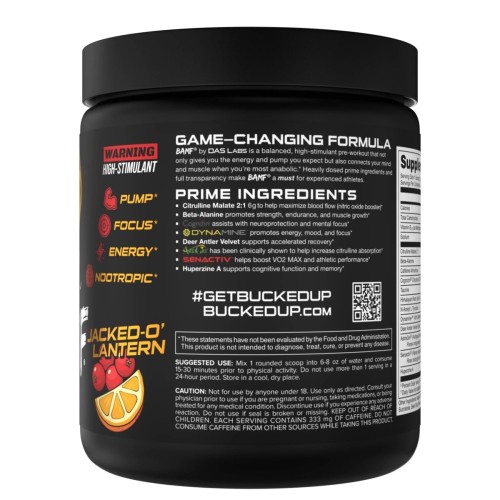 BUCKED UP, BAMF, PREMIUM ноотропный предтренировочный комплекс, вкус Jacked-O-Lantern (Клюква и цитрус), 366 г (30 порций)