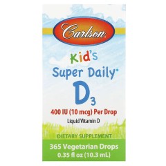 Carlson, Kids Super Daily® D3, 10 мкг (400 МЕ), 10,3 мл (0,35 жидк. унции)
