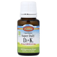 Carlson, Super Daily, витамины D3 и K2, 50 мкг и 45 мкг, 10,16 мл (180 порций)