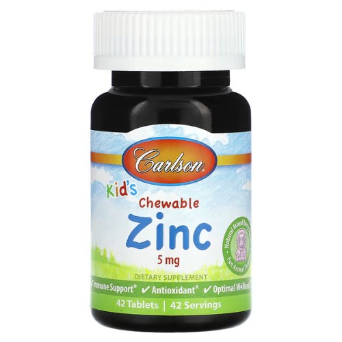 Carlson, Kid's Chewable Zinc, натуральная ягодная смесь, 5 мг, 42 таблетки (42 порции)