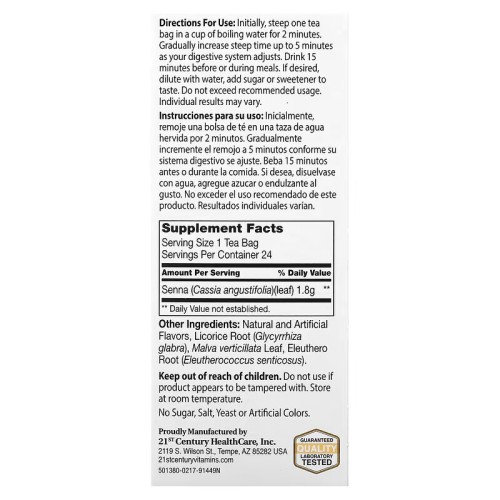 21st Century, Травяной чай для похудения, со вкусом персика и абрикоса, без кофеина, 24 чайных пакетика, 48 г