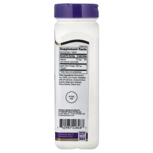 21st Century, яблочный уксус, 300 мг, 250 таблеток (250 порций)