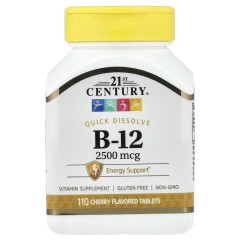 21st Century, B12, 2500 мкг, с вишневым вкусом, 110 таблеток