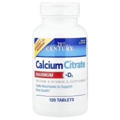 21st Century, цитрат кальция и витамин D3, максимальная эффективность, 120 таблеток (60 порций)
