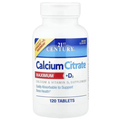 21st Century, цитрат кальция и витамин D3, максимальная эффективность, 120 таблеток (60 порций)