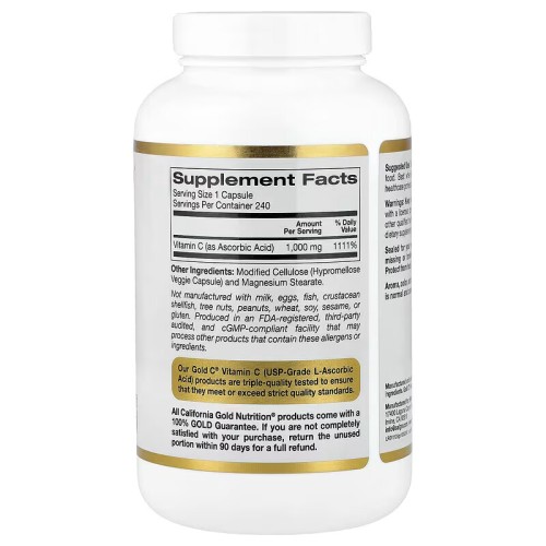 California Gold Nutrition, Gold C, витамин C класса USP, 1000 мг, 240 вегетарианских капсул