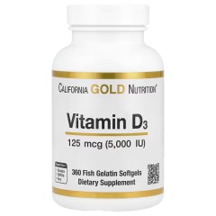 California Gold Nutrition, витамин D3, 125 мкг (5000 МЕ), 360 капсул из рыбьего желатина