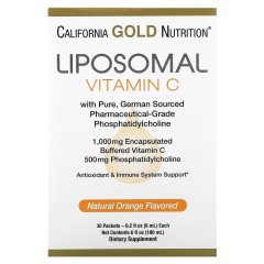 California Gold Nutrition, липосомальный витамин C, со вкусом апельсина, 1000 мг, 30 пакетиков по 6 мл (0,2 жидк. унции)