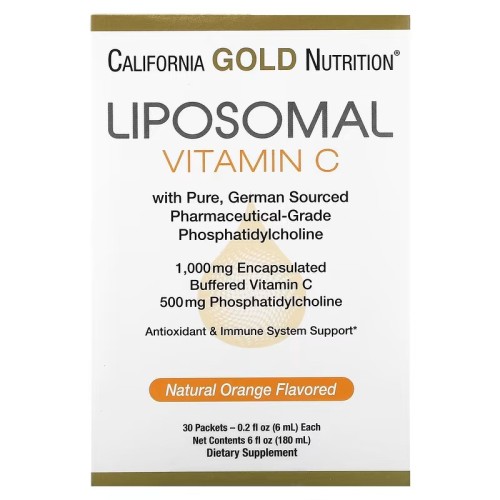 California Gold Nutrition, липосомальный витамин C, со вкусом апельсина, 1000 мг, 30 пакетиков по 6 мл (0,2 жидк. унции)