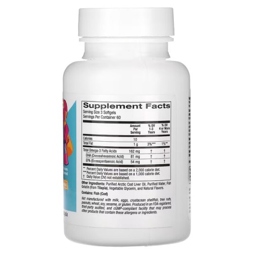 California Gold Nutrition, жевательные таблетки с ДГК для детей, из дикой арктической трески, клубника и лимон, 180 капсул из рыбьего желатина