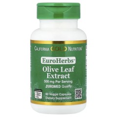 California Gold Nutrition, Экстракт из листьев оливкового дерева, 500 мг, 60 растительных капсул