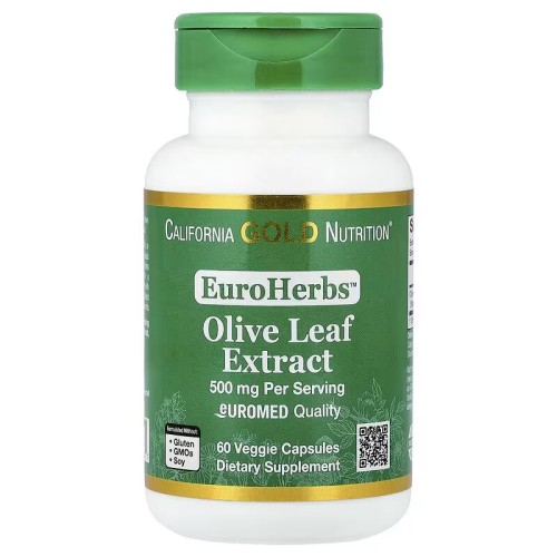 California Gold Nutrition, Экстракт из листьев оливкового дерева, 500 мг, 60 растительных капсул