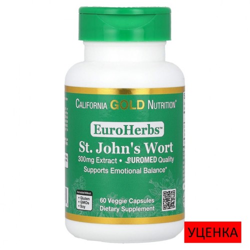California Gold Nutrition, EuroHerbs, экстракт зверобоя, качество Euromed, 300 мг, 60 растительных капсул