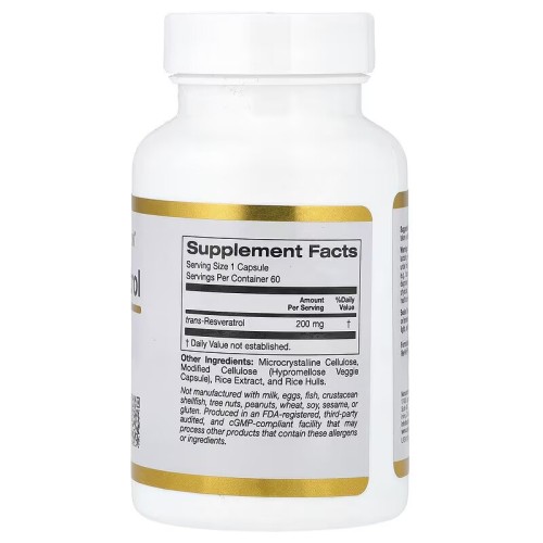 California Gold Nutrition, транс-ресвератрол итальянского происхождения, 200 мг, 60 растительных капсул