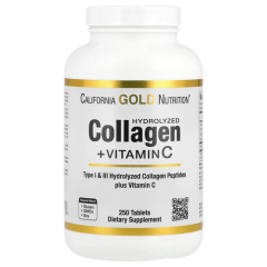 California Gold Nutrition, пептиды гидролизованного коллагена I и III типов с витамином C, 250 таблеток