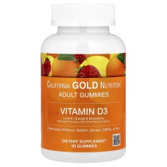 California Gold Nutrition, витамин D3 без глютена, фруктово-ягодный вкус, 25 мкг (1000 МЕ), 90 жевательных таблеток
