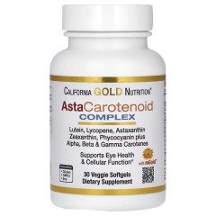 California Gold Nutrition, AstaCarotenoid, комплекс с лютеином, ликопином, астаксантином и витамином A, 30 вегетарианских мягких таблеток