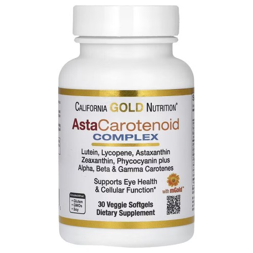 California Gold Nutrition, AstaCarotenoid, комплекс с лютеином, ликопином, астаксантином и витамином A, 30 вегетарианских мягких таблеток