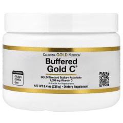 California Gold Nutrition, Buffered Gold C, некислый витамин C в порошке, аскорбат натрия, 238 г (8,40 унции)