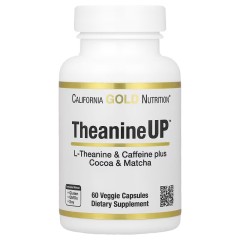 California Gold Nutrition, TheanineUP, L-теанин, кофеин, какао и матча, 60 растительных капсул