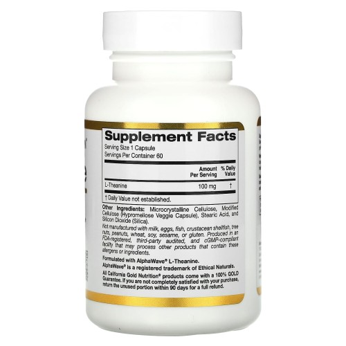California Gold Nutrition, L-теанин, с AlphaWave, 100 мг, 60 растительных капсул