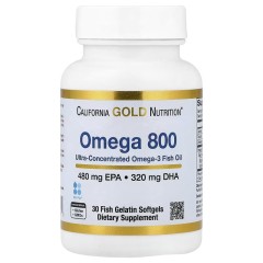 California Gold Nutrition, омега 800, ультраконцентрированный рыбий жир с омега-3, в форме триглицеридов KD-Pur, 30 капсул из рыбьего желатина