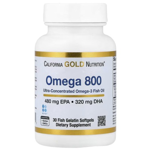 California Gold Nutrition, омега 800, ультраконцентрированный рыбий жир с омега-3, в форме триглицеридов KD-Pur, 30 капсул из рыбьего желатина