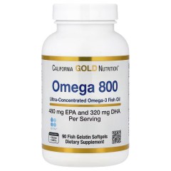 California Gold Nutrition, омега 800, ультраконцентрированный рыбий жир с омега-3, в форме триглицеридов KD-Pur, 90 капсул из рыбьего желатина