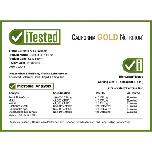 California Gold Nutrition, SUPERFOODS, органическое нерафинированное кокосовое масло первого холодного отжима, 1,6 л (54 жидк. унции)