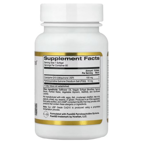 California Gold Nutrition, коэнзим Q10 с пирролохинолинхиноном (PQQ), 100 мг, 60 растительных капсул