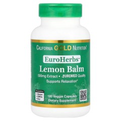 California Gold Nutrition, EuroHerbs™, экстракт мелиссы лекарственной, качество Euromed, 500 мг, 180 растительных капсул  (180 порциий)