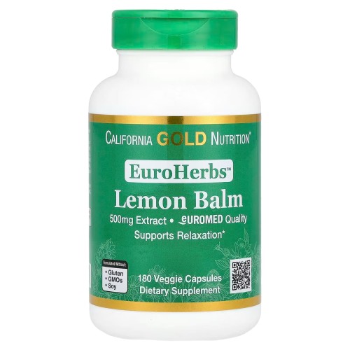 California Gold Nutrition, EuroHerbs™, экстракт мелиссы лекарственной, качество Euromed, 500 мг, 180 растительных капсул  (180 порциий)
