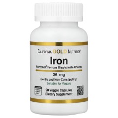 California Gold Nutrition, Ferrochel, железо (бисглицинат), 36 мг, 90 растительных капсул