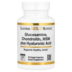 California Gold Nutrition, глюкозамин, хондроитин и МСМ с гиалуроновой кислотой, 60 растительных капсул