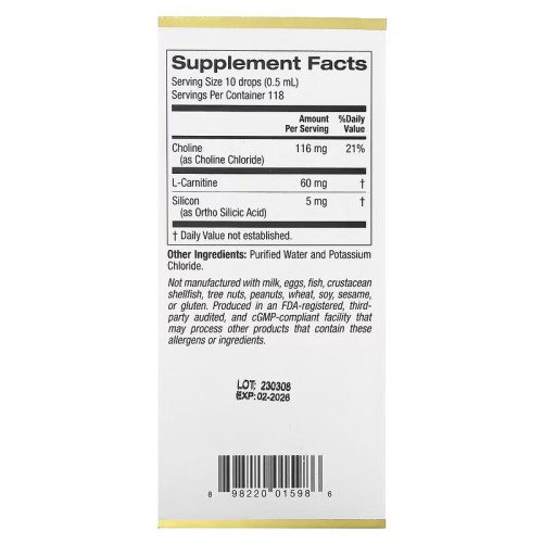 California Gold Nutrition, Холиновый и кремниевый комплекс, кремний для поддержки коллагена, 60 мл (118 порций)