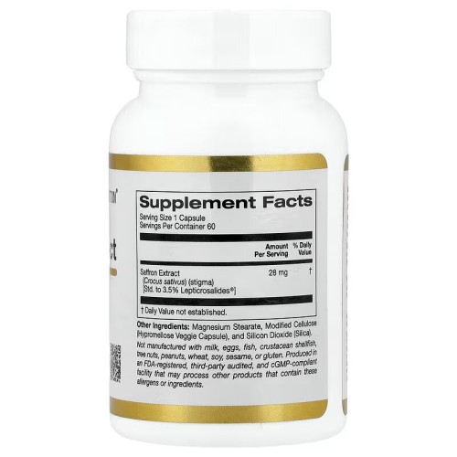 California Gold Nutrition, экстракт шафрана, с экстрактом Affron, 28 мг, 60 растительных капсул