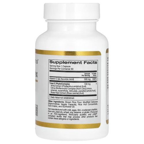 California Gold Nutrition, Total C Complex, комплекс с аскорбиновой кислотой, амлой, цитрусовыми биофлавоноидами и экстрактом шиповника, 500 мг, 60 растительных капсул