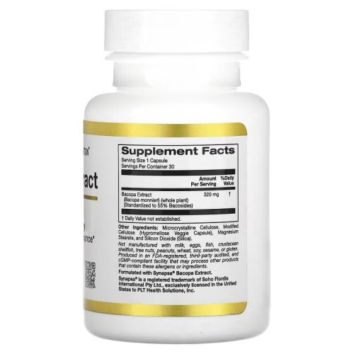 California Gold Nutrition, экстракт бакопы, 320 мг, 30 растительных капсул
