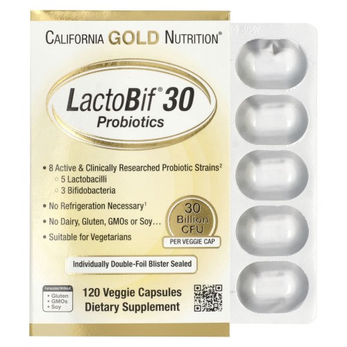 California Gold Nutrition, LactoBif® 30, пробиотики, 30 млрд КОЕ, 120 растительных капсул
